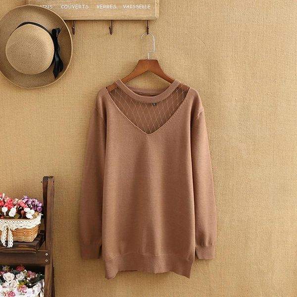 

plus size t-shirt sweater for women o-neck mesh stitching knitted fabric large long sleeve bottoming shirt fatlady, Black