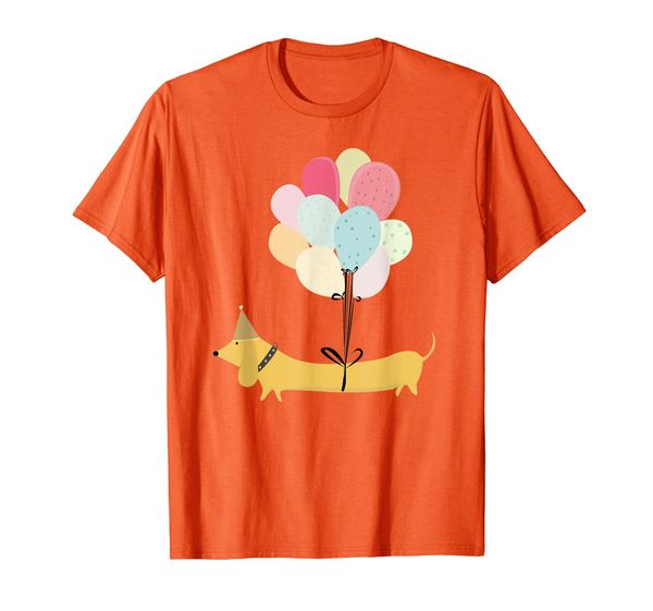 

cute dachshund dog wearing party hat floating balloons t-shirt, White;black