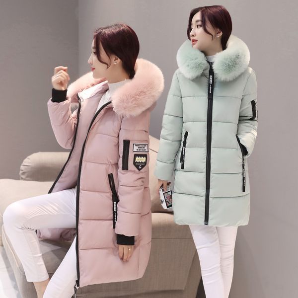 

2022 women parkas ladies casual long coats woman jackets winter hooded fur collar cotton parkas warm coat outwear for mother's days gif, Black