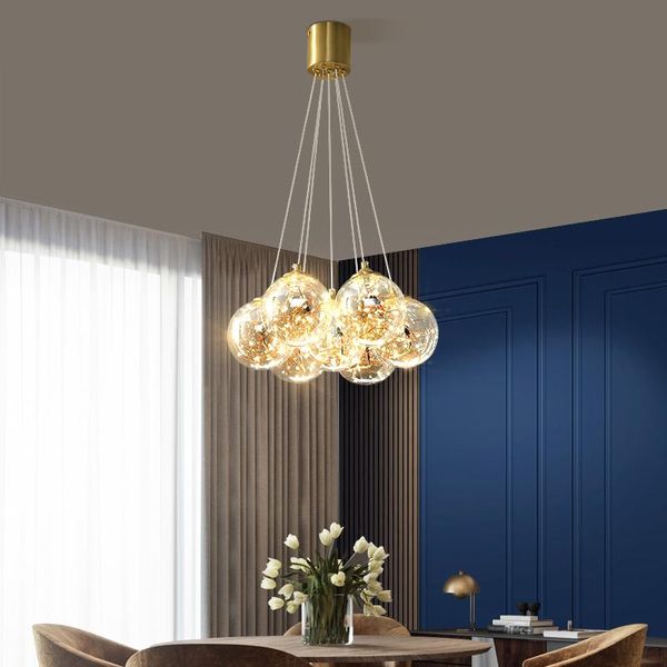 

pendant lamps nordic golden copper glass ball lamp luxury gypsophila led table hanging light decoration fixture for dining living room