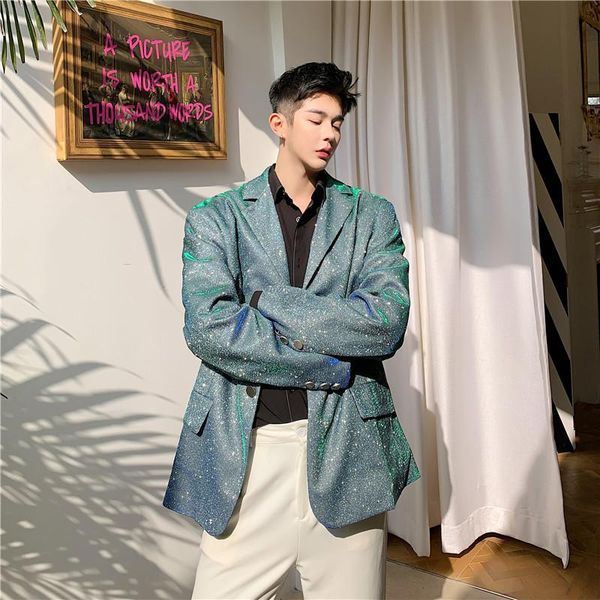 

men's suits & blazers men spring autumn shining casual blazer jacket overcoat male street wear hip hop suit coat outerwear stage fashio, White;black