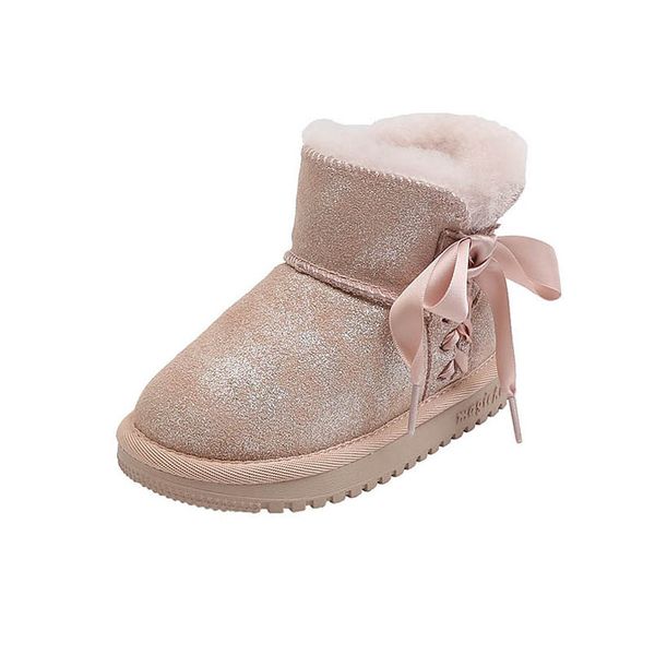 

girls boots kids shoes childrens footwear winter keep warm sequin bows princess students snow boot b8938, Black;grey