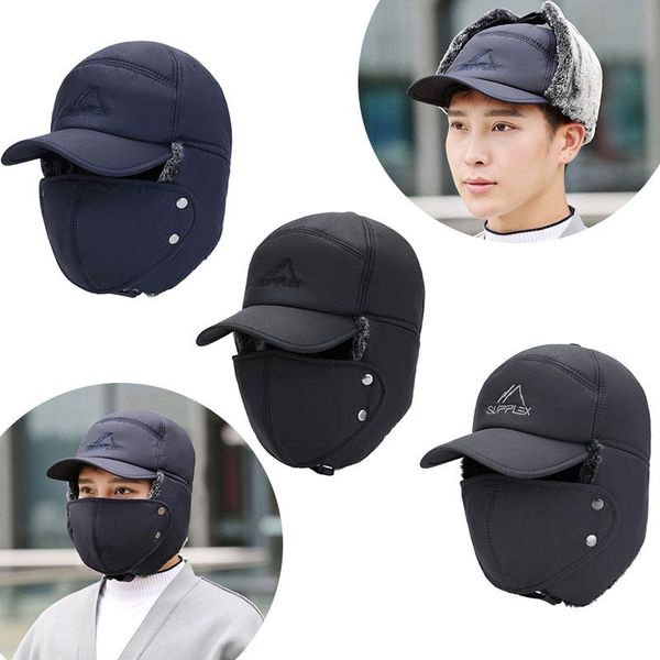 

berets winter lei feng cap solid color warm hat outdoor thickening plus hats head cover ear protection windproof wear, Blue;gray