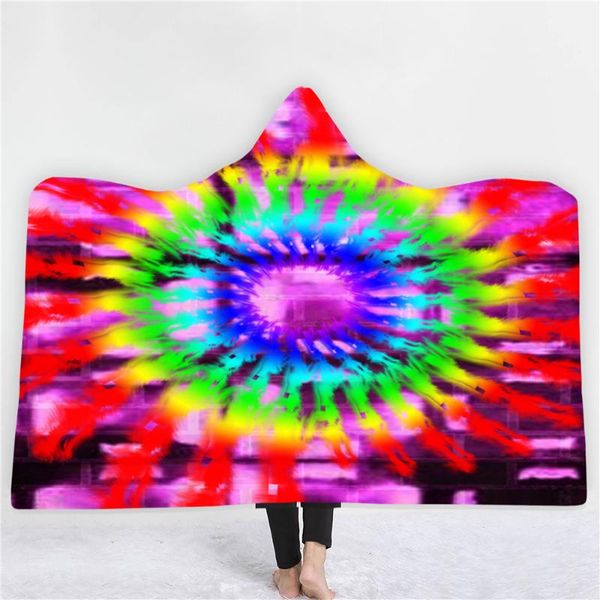 

blankets tie dye bohemian hoodie wearable blanket fleece cozy ultra-soft light weight warm adults kids gift