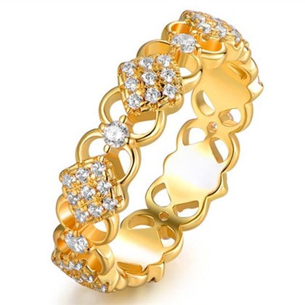 

creative jewelry golden color hollow flower inlaid zirconia crystal alloy female ring for women party accessories cluster rings, Golden;silver