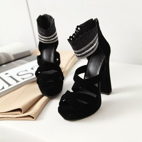 

dress shoes big size ladies summer platform sandals women woman water table drilling fish mouth, Black