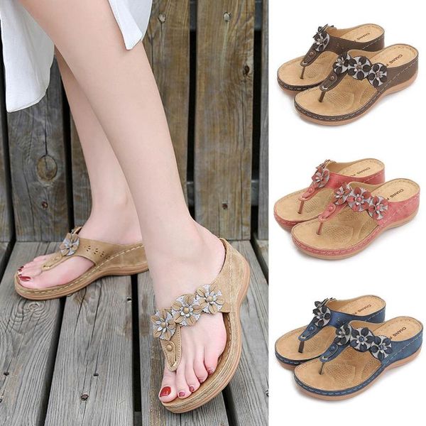 

slippers sagace women's shoes women summer slip-on wedges beach open toe breathable soft bottom non-slip flowers, Black