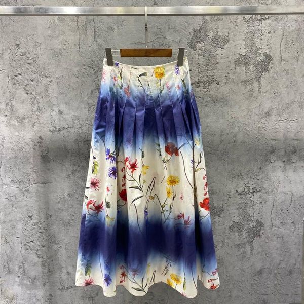 

skirts 2021 summer skirt 100% cotton positioning ink-splashing denim pastoral pressure line with large swing, Black