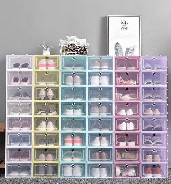 Aufbewahrungsboxen, Behälter, Heimorganisation, Housekee Garden, durchsichtiger Kunststoff-Schuhkarton, staubdicht, Sneaker-Organizer, transparent, High Heels, Bonbonfarben