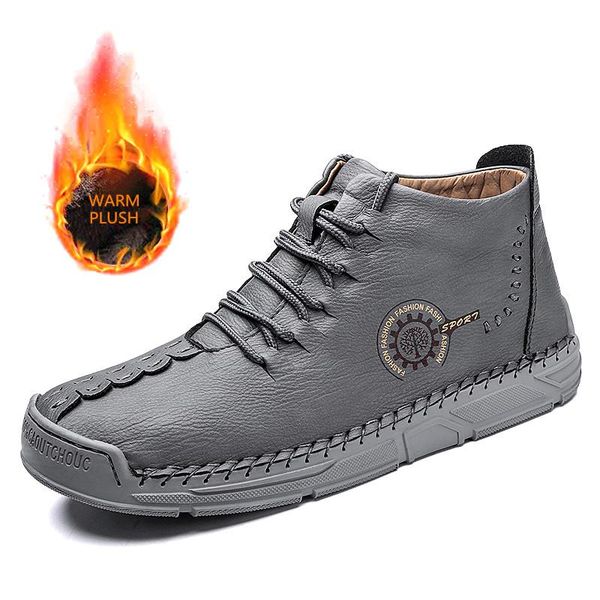 

boots fashion men winter casual handmade shoes luxury designer warm plush botas male genuine leather safety work, Black