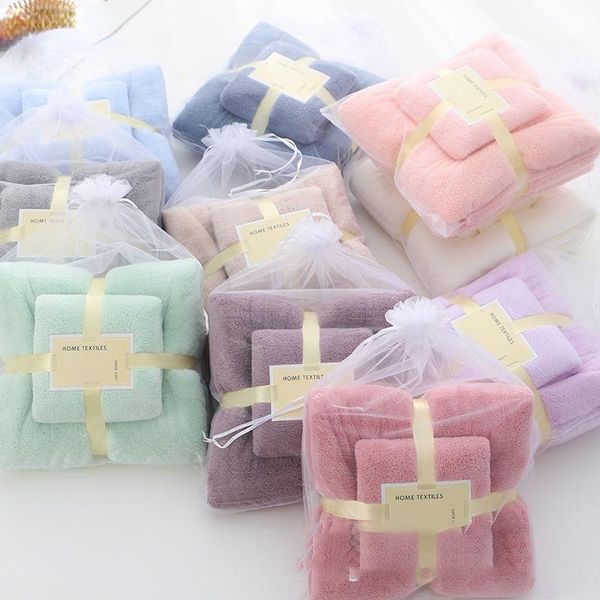 

towel 2pcs luxury super large set high absorbent soft bath +face towels for adults cotton microfiber hqd