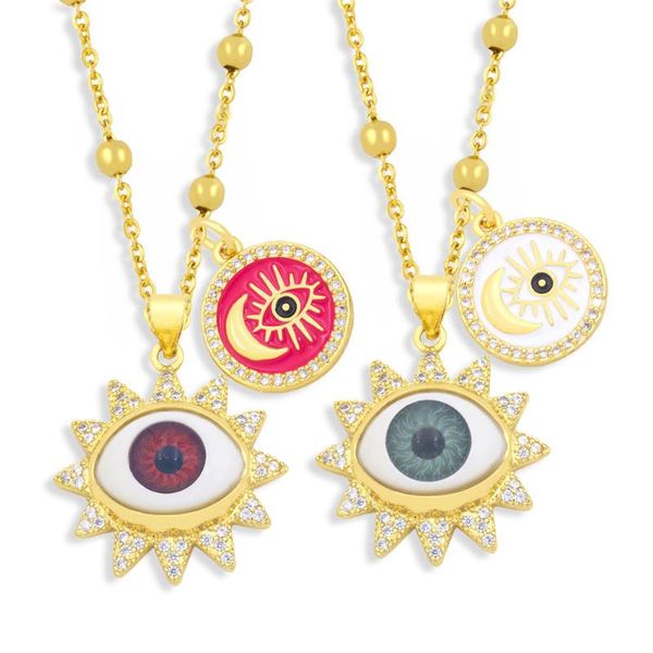 

pendant necklaces copper cz blue evil eye necklace for women white stone gold chain girl jewelry gift, Silver