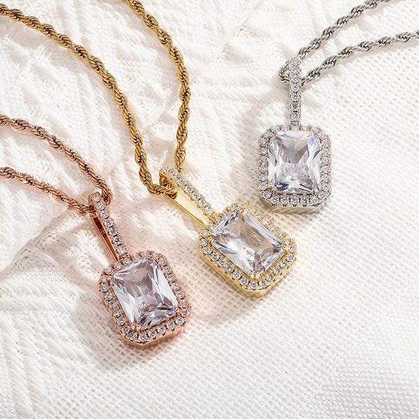 

womens vintage baguette zircon pendant necklace iced out cubic zirconia hip hop fashion jewelry gift, Silver