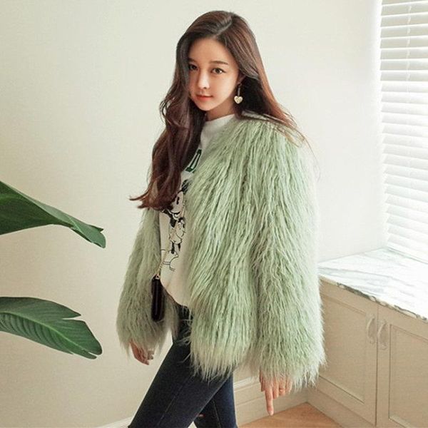 

women's fur & faux gamporl coats autumn and winter fluffy clothes fashionable ladies' warm beach-llike woolen padded, Black