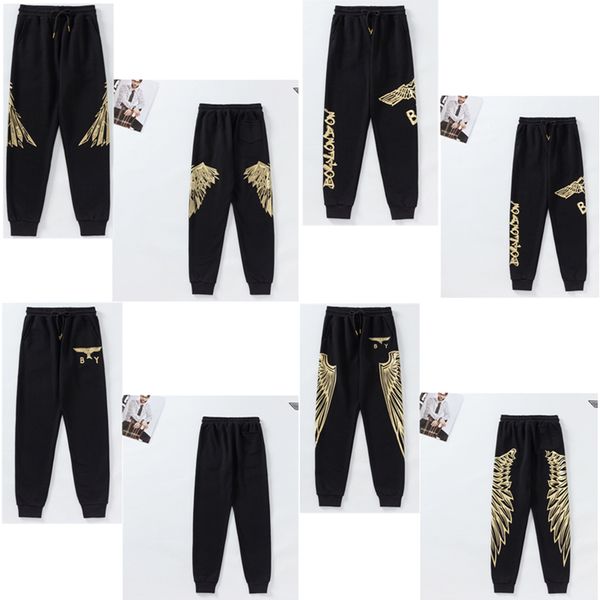 

men's pants bronzing eagle wings printing casual sports trousers men and women with the same paragraph footwear library 0102, Black