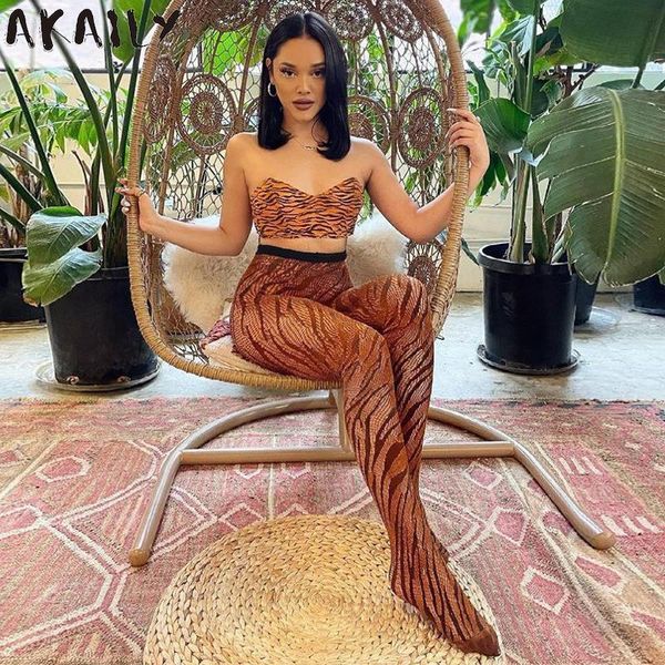 

women's leggings akaily summer streetwear skinny mesh printed women high waist see through female knitted fitness casual tight, Black