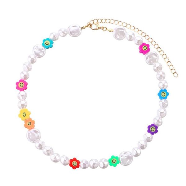 

chokers 2021 luxury white pearl necklaces for women fashion statement necklace multicolor resin flower collar collares lady bijoux, Golden;silver