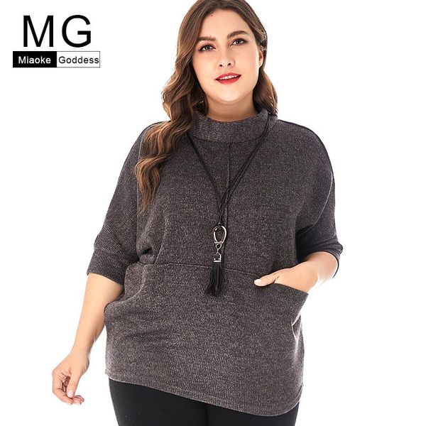 

women's sweaters mg 2021 fall womens seven-quarter sleeve sweater fashion ladies plus size casual mom office lady elegant extensible, White;black