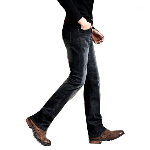 

men's pants slim jeans ripped business denim casual mid-waist stretch four seasons black bell