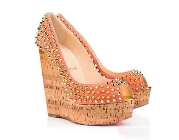 

summer women sandals red bottoms heels une plume spiked 140mm suede peep toe wedges flamingo studded high heel 35-42, Black