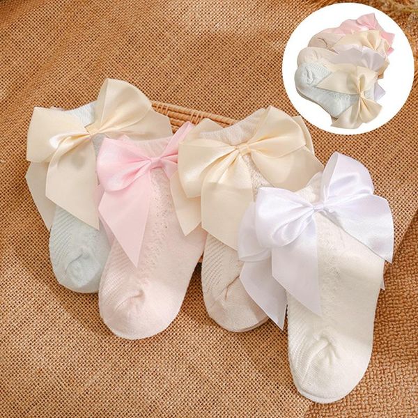 

socks born baby ankle with bows cotton sock for girls summer hollow out toddlers girl frilly infant floor 0-5years, Pink;yellow