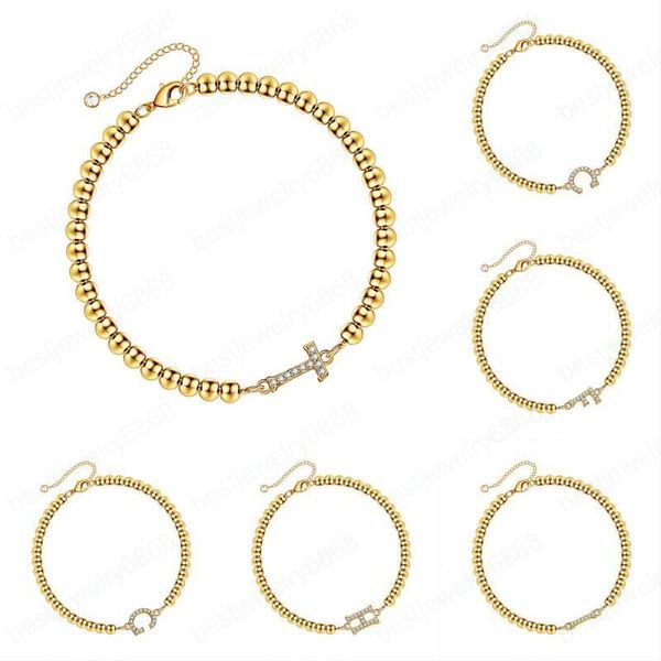 Carta personalizada A-Z Pulseira Moda 14K Banhado A Ouro Cúbico Zircônia Alfabeto Pulseiras Frisadas Jóias Para As Mulheres