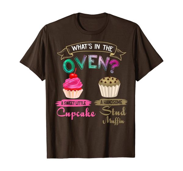 

what's in the oven funny cupcake muffin gender reveal t-shirt, White;black