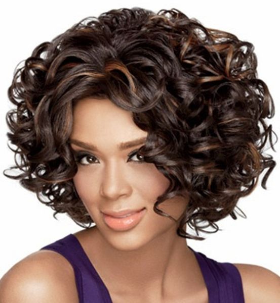 

female chemical fiber wig cover small short curly hair explosive head, Black;brown
