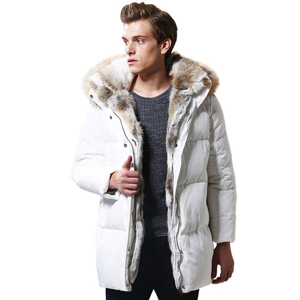 

the men designer parkas winter fashion hoodies duck down parka rabbit fur thicken jacket mens jaqueta masculina outwear overcoat asian size, Black