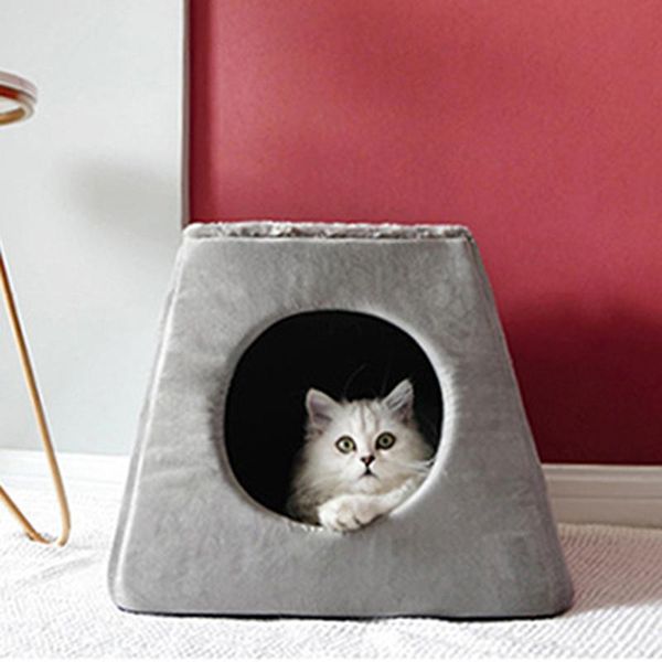 

cat beds & furniture dual-purpose suede tent nest winter bed foldable portable indoor puppy semi-enclosed sleeping cave pet house kennel