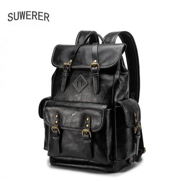 

backpack schoolbag men outdoor travel computer bag pu leather fashion college student