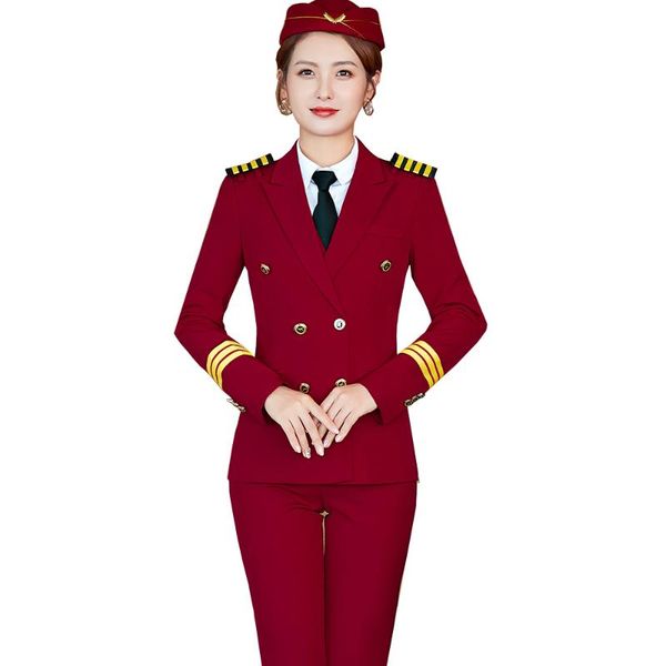 

women's two piece pants wine black blue ladies formal pant suit women blazer and trouser set for business work wear, White