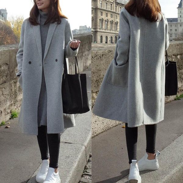 

women's wool & blends 2021 zanzea winter women coat female long sleeve double breasted jackets elegant casual windbreakers oversize, Black