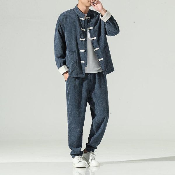 

men's tracksuits mrgb chinese style embroidery suits 2021 fashion jackets pants male 2 piece set clothes, Gray