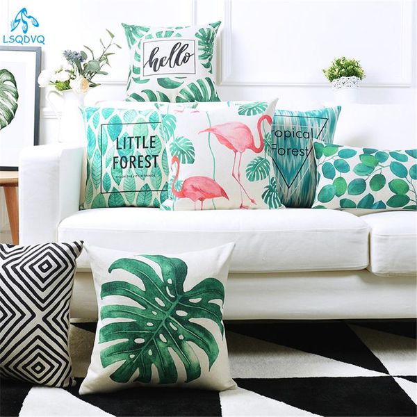 

cushion/decorative pillow tropical green plant lumbar leaf polyester case sofa car cushion cover for home capa de almofadas 45x45cm