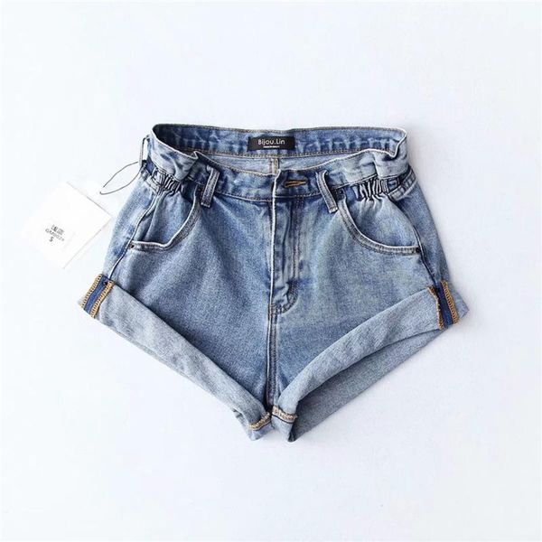 

women's jeans [ewq] 2021 spring summer arrivals high waist solid pattern pockets button women fashion casual denim shorts ay18900xs, Blue