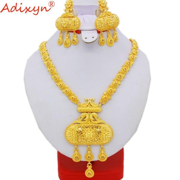 

earrings & necklace adixyn dubai jewelry sets african beads set for women gold color necklace/earrings wedding bridal n06086, Silver