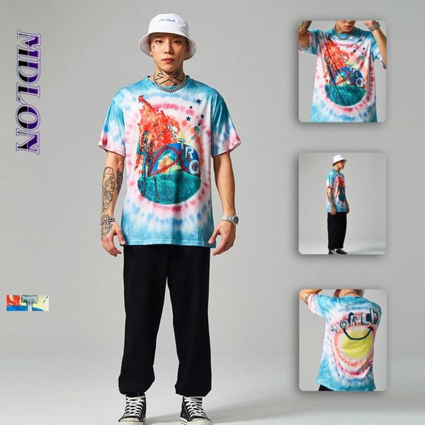 

men's t-shirts summer style personalized english print street tie-dye loose short-sleeved mens t-shirt -40, White;black