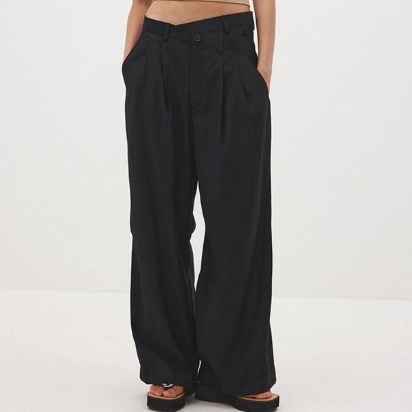 

women's pants & capris 2021 autumn wide leg high waist temperament loose drape design commuting black casual women, Black;white