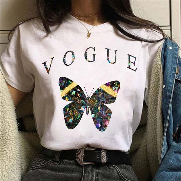 

vogue butterfly print and women men t shirt summer casual loose short sleeve ladies cartoon graphic tees top, White;black