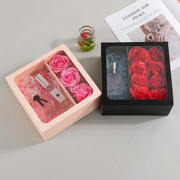 Scatole di imballaggio per bomboniere di fiori per matrimoni Regalo di compleanno portatile Custodia per rossetto Contenitore vuoto con finestra trasparente