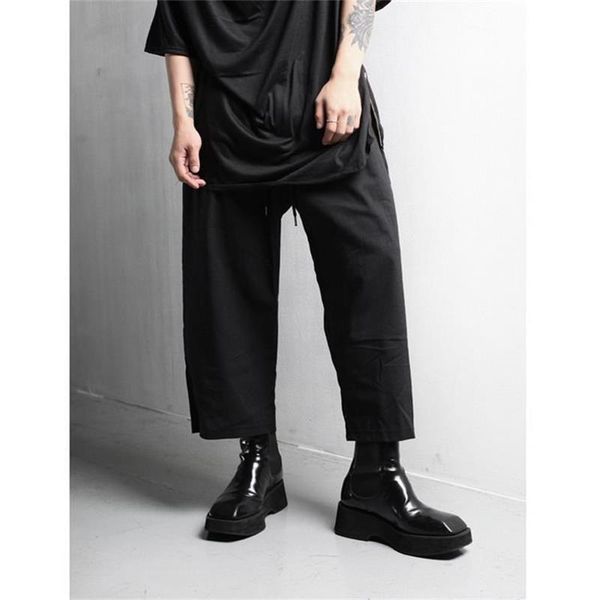 

men's pants casual straight tube classic simple korean fashion large size nine minutes wide leg, Black