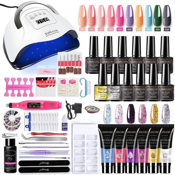

nail art kits limegirl professional manicure kit with 114w led uv lamp dryer quick building for nails extensions jelly gel drill
