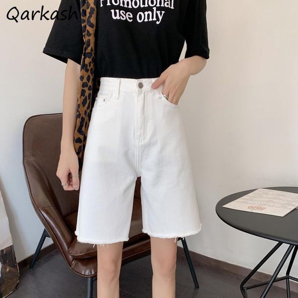 

women's shorts women simple leisure high waist chic denim short trouser basic vintage teens wide-leg all-match streetwear ulzzang summe, White;black