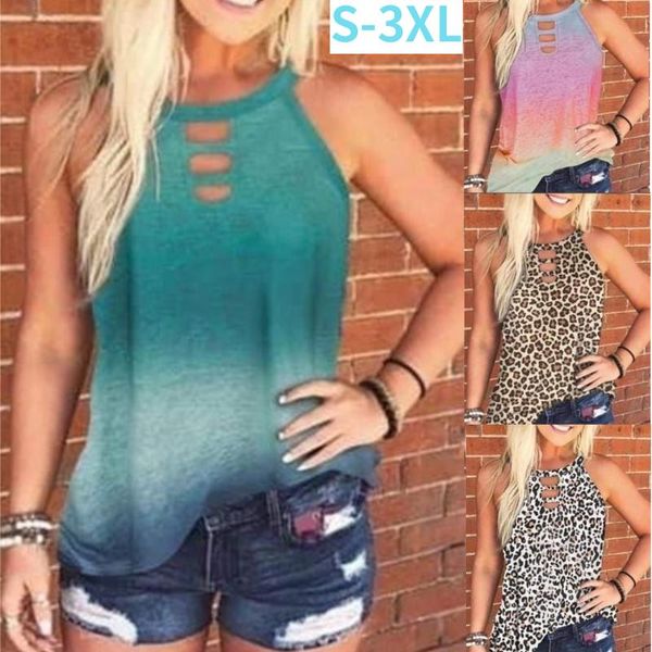 

women's t-shirt kuelawear womens fashion t-shirts leopard print vest cotton loose sleeveless casual round-neck pullover top, White