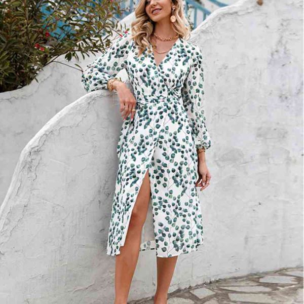 

beach dresses summer fashion women clothing high waist a-line women dress v neck floral print dress holiday women sundress 210419, White