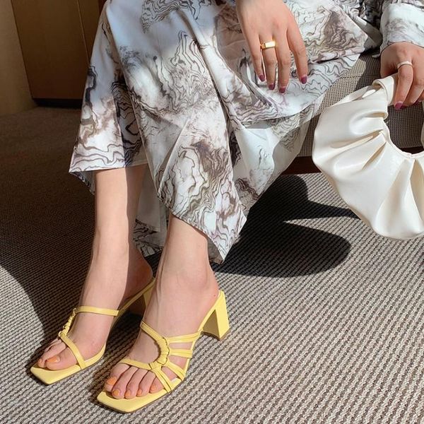 

slippers yellow leather women casual knots strap beach flip flops design prom party stilettos blue lady slides fashion zapatos, Black