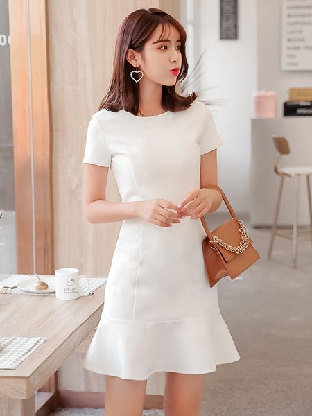 

casual dresses dressed in black and white mermaid, short slim dress with sleeves, round collar, for women, summer #1038 lqlb, Black;gray