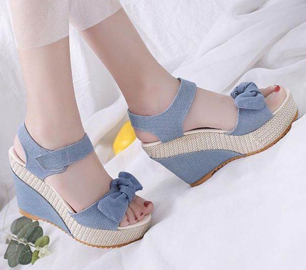 

sandals 2021 designer denim ladies wedges heels open toe platform shoes, Black