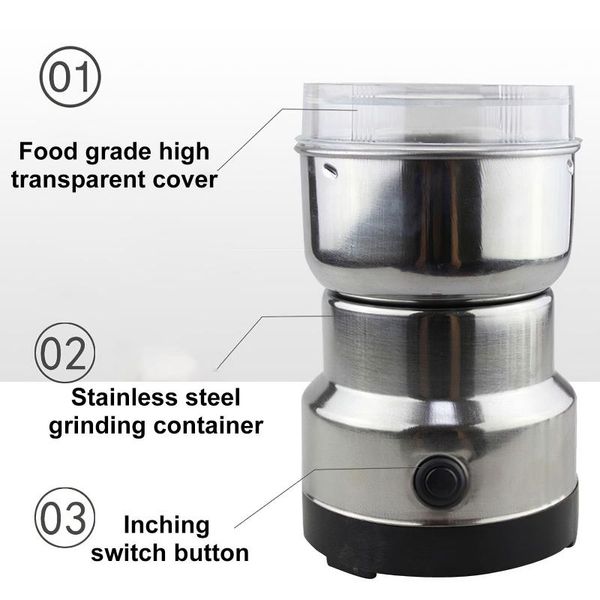 

manual coffee grinders one-key buttonl grinder stainless steel 150w silver bean easy clean kitchen tools spices grains pepper